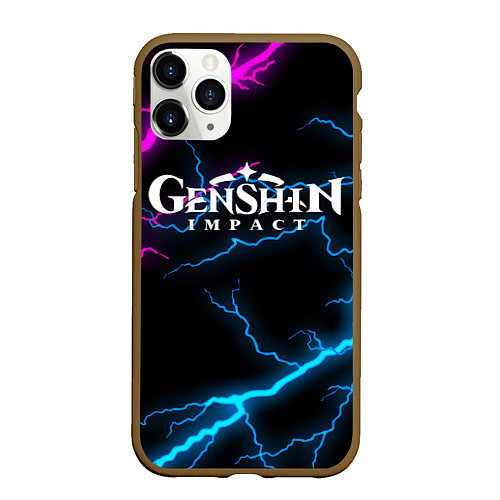 Чехол iPhone 11 Pro матовый GENSHIN IMPACT NEON FLASH НЕОНОВЫЕ РАЗРЯДЫ МОЛНИЙ / 3D-Коричневый – фото 1