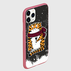 Чехол iPhone 11 Pro матовый Тигр с бокалом вина, цвет: 3D-малиновый — фото 2