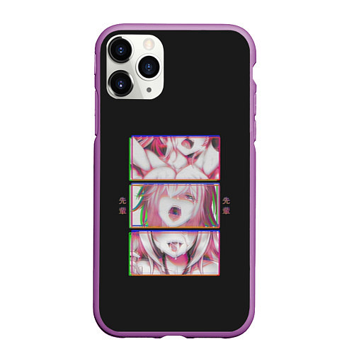 Чехол iPhone 11 Pro матовый Ahegao девушка / 3D-Фиолетовый – фото 1