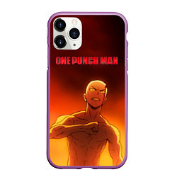 Чехол iPhone 11 Pro матовый Сайтама в огне One Punch-Man