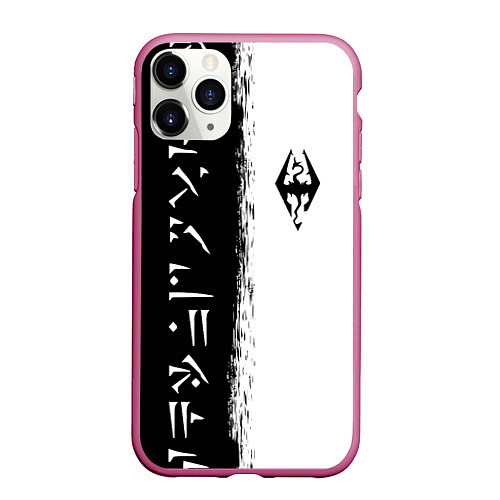 Чехол iPhone 11 Pro матовый THE ELDER SCROLLS SKYRIM FUS RO DAH ЧЁРНО БЕЛЫЙ / 3D-Малиновый – фото 1