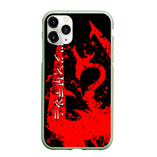 Чехол iPhone 11 Pro матовый TES RED DRAGON, FUS RO DAH SYMBOL / 3D-Салатовый – фото 1