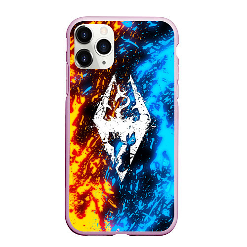 Чехол iPhone 11 Pro матовый TES SKYRIM BATTLE FIRE БИТВА ОГНЕЙ / 3D-Розовый – фото 1