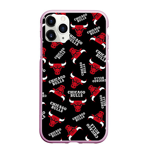 Чехол iPhone 11 Pro матовый CHICAGO BULLS БЫКИ УЗОР / 3D-Розовый – фото 1