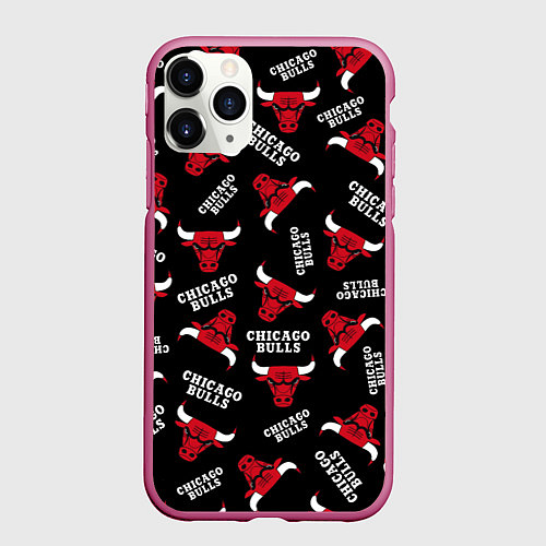 Чехол iPhone 11 Pro матовый CHICAGO BULLS БЫКИ УЗОР / 3D-Малиновый – фото 1