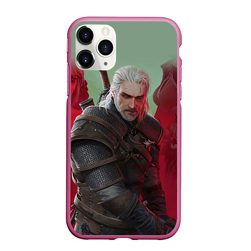 Чехол iPhone 11 Pro матовый ВЕДЬМАК THE WITCHER ГЕРАЛЬТ С МЕЧОМ / 3D-Малиновый – фото 1