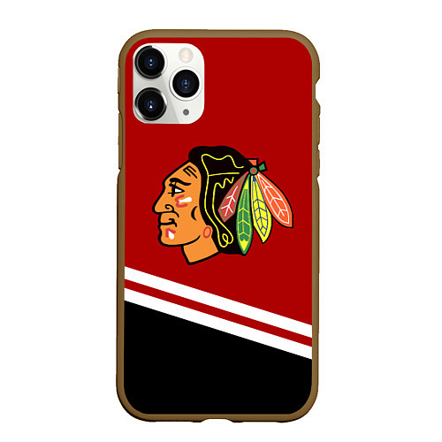 Чехол iPhone 11 Pro матовый Chicago Blackhawks, NHL / 3D-Коричневый – фото 1