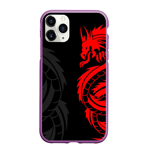 Чехол iPhone 11 Pro матовый КРАСНЫЙ ДРАКОН ТАТУ RED DRAGON TATTOO / 3D-Фиолетовый – фото 1