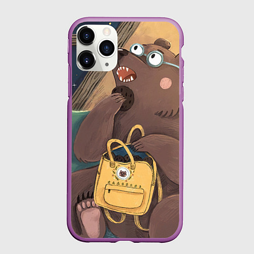 Чехол iPhone 11 Pro матовый Мечтающий медведь / 3D-Фиолетовый – фото 1