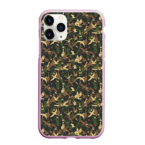 Чехол iPhone 11 Pro матовый Птицы камуфляж / 3D-Розовый – фото 1