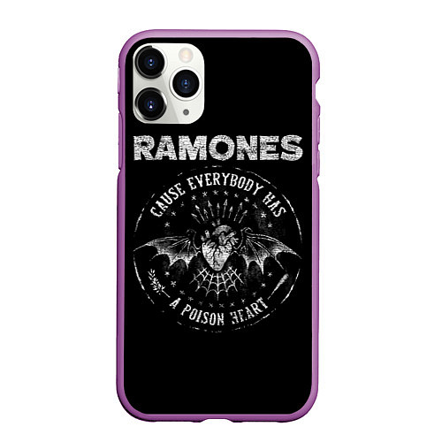 Чехол iPhone 11 Pro матовый Сердце Рамонс / 3D-Фиолетовый – фото 1