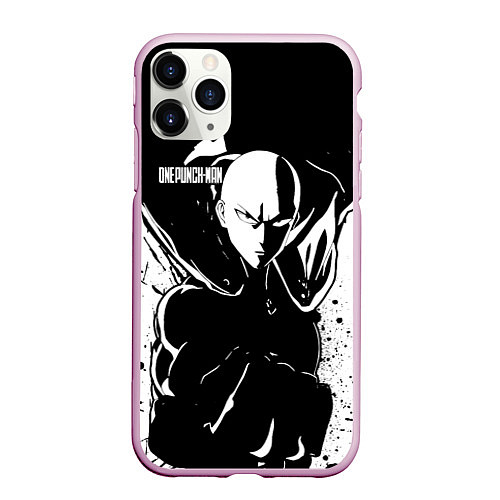 Чехол iPhone 11 Pro матовый Черно-белый Сайтама One Punch-Man / 3D-Розовый – фото 1