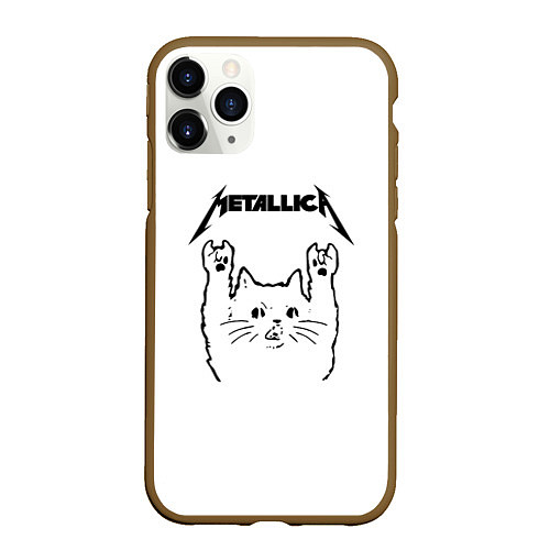 Чехол iPhone 11 Pro матовый Metallica Meowtallica / 3D-Коричневый – фото 1