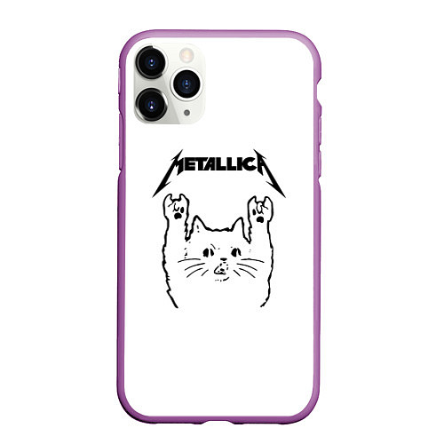 Чехол iPhone 11 Pro матовый Metallica Meowtallica / 3D-Фиолетовый – фото 1