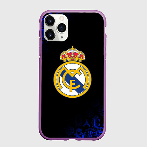 Чехол iPhone 11 Pro матовый РЕАЛ МАДРИД ЛОГОБОМБИНГ / 3D-Фиолетовый – фото 1