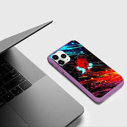 Чехол iPhone 11 Pro матовый Cyberpunk 2077 Цветные брызги, цвет: 3D-фиолетовый — фото 2