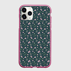 Чехол iPhone 11 Pro матовый Винтажный узор с цветами, цвет: 3D-малиновый
