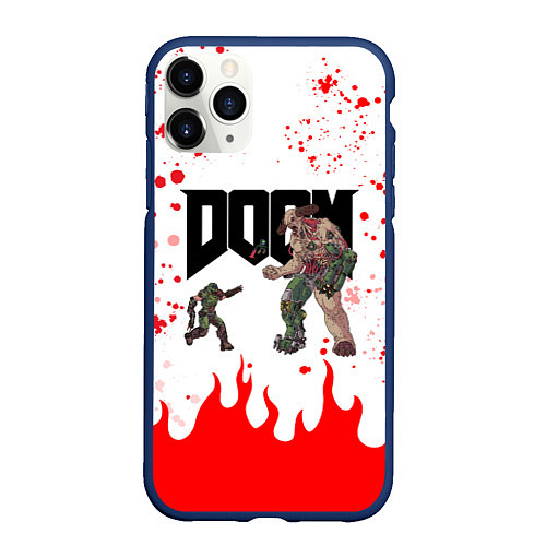 Чехол iPhone 11 Pro матовый Doomguy vs Cyberdemon спина / 3D-Тёмно-синий – фото 1