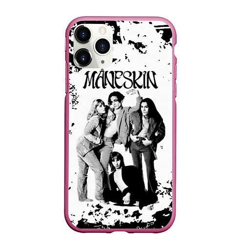 Чехол iPhone 11 Pro матовый Maneskin Монэскин, рок - группа / 3D-Малиновый – фото 1