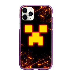 Чехол iPhone 11 Pro матовый ОГНЕННЫЙ КРИПЕР, МАЙНКРАФТ, цвет: 3D-фиолетовый