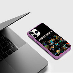 Чехол iPhone 11 Pro матовый МАЙНКРАФТ ПАТТЕРН ПЕРСОНАЖИ ИГРЫ, цвет: 3D-фиолетовый — фото 2