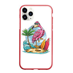 Чехол iPhone 11 Pro матовый Фламинго На Острове, цвет: 3D-красный