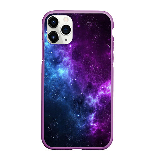 Чехол iPhone 11 Pro матовый NEON GALAXY НЕОНОВЫЙ КОСМОС / 3D-Фиолетовый – фото 1
