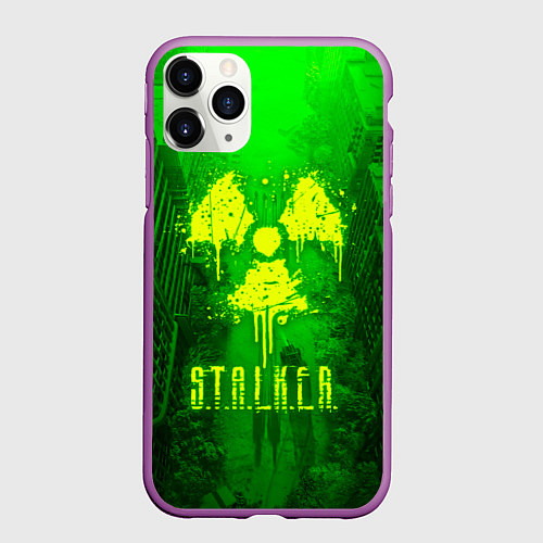 Чехол iPhone 11 Pro матовый STALKER LOGO RADIATOIN NEON TOXIC / 3D-Фиолетовый – фото 1