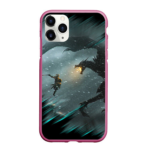 Чехол iPhone 11 Pro матовый TES FUS RO DAH DRAGON / 3D-Малиновый – фото 1