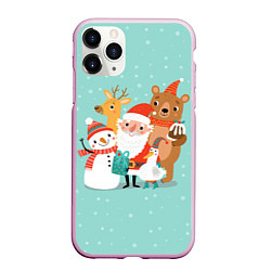 Чехол iPhone 11 Pro матовый Звери и Дед Мороз, цвет: 3D-розовый