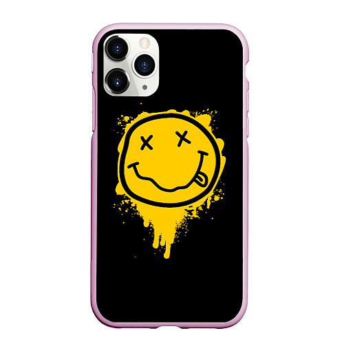 Чехол iPhone 11 Pro матовый NIRVANA LOGO SMILE, БРЫЗГИ КРАСОК / 3D-Розовый – фото 1