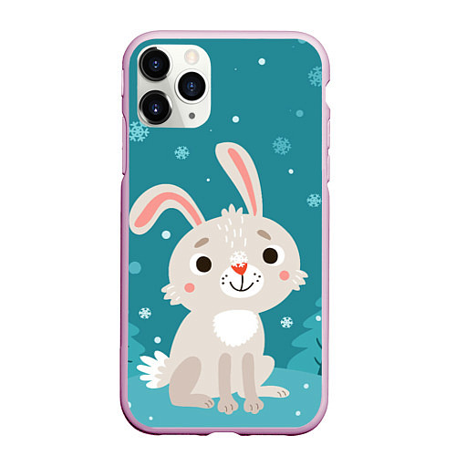 Чехол iPhone 11 Pro матовый Новогодний зайчик / 3D-Розовый – фото 1