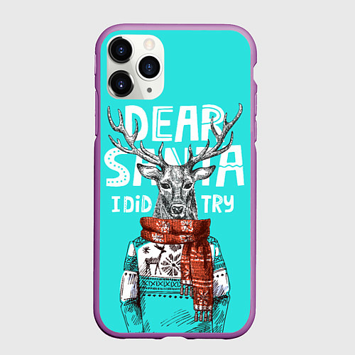 Чехол iPhone 11 Pro матовый Олень в свитере с оленями / 3D-Фиолетовый – фото 1