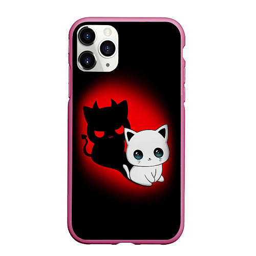 Чехол iPhone 11 Pro матовый КОТИК ДЬЯВОЛ KITTY DEVIL / 3D-Малиновый – фото 1