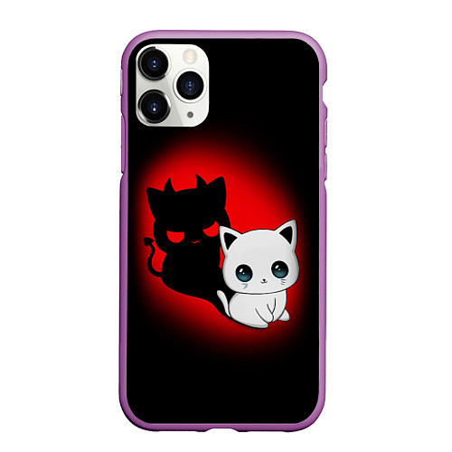 Чехол iPhone 11 Pro матовый КОТИК ДЬЯВОЛ KITTY DEVIL / 3D-Фиолетовый – фото 1