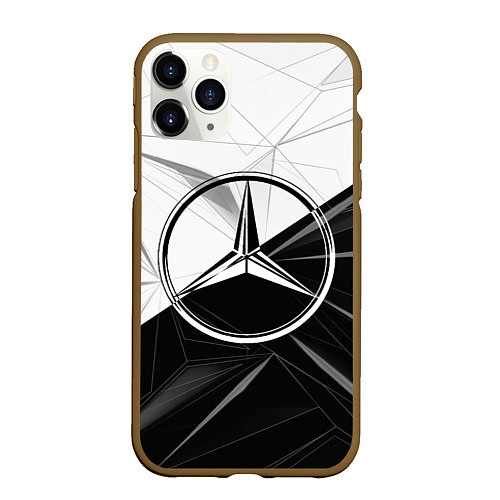 Чехол iPhone 11 Pro матовый MERCEDES-BENZ МЕРСЕДЕС-БЕНЗ BLACK AND WHITE / 3D-Коричневый – фото 1
