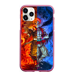 Чехол iPhone 11 Pro матовый Аказа и Ренгоку противостояние клинок рассекающий, цвет: 3D-малиновый