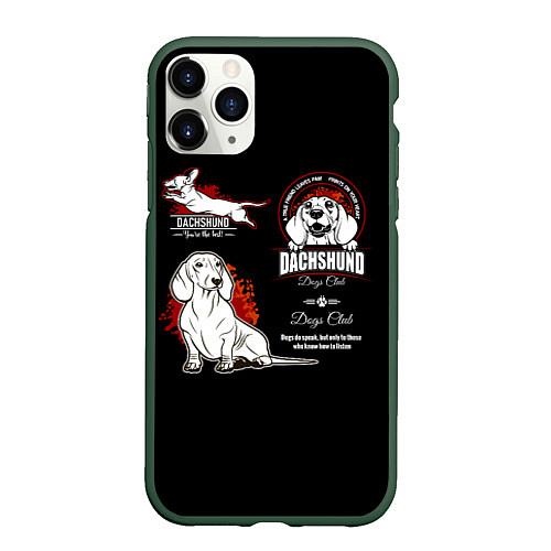 Чехол iPhone 11 Pro матовый Собака Такса Dachshund / 3D-Темно-зеленый – фото 1