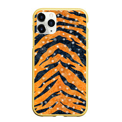 Чехол iPhone 11 Pro матовый Новогодняя шкура тигра, цвет: 3D-желтый