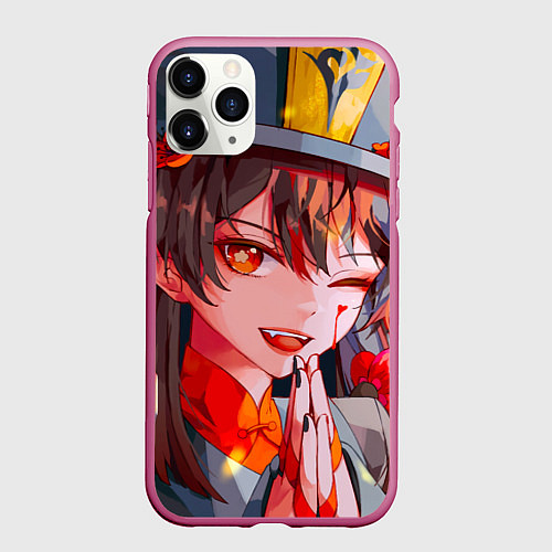 Чехол iPhone 11 Pro матовый Ху тао ухмыляется тебе genshin impact / 3D-Малиновый – фото 1