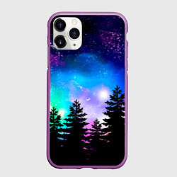 Чехол iPhone 11 Pro матовый Космический лес, елки и звезды, цвет: 3D-фиолетовый