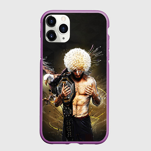 Чехол iPhone 11 Pro матовый Хабиб Нурмагомедов с орлом / 3D-Фиолетовый – фото 1