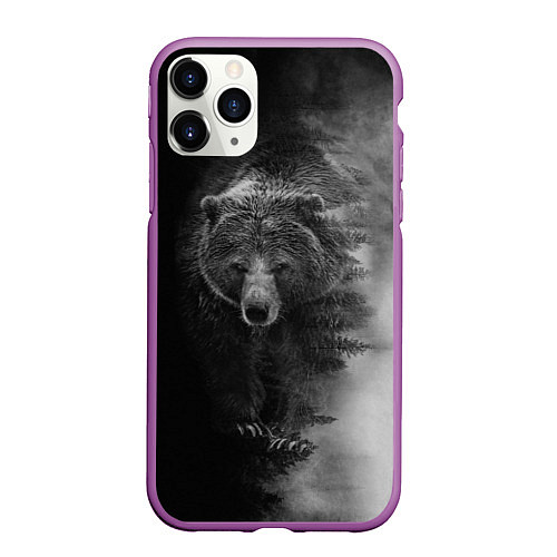 Чехол iPhone 11 Pro матовый EVIL BEAR / 3D-Фиолетовый – фото 1
