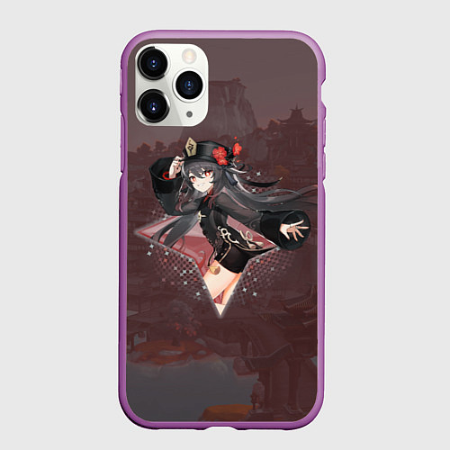 Чехол iPhone 11 Pro матовый Ху Тао в примогеме Genshin Impact / 3D-Фиолетовый – фото 1