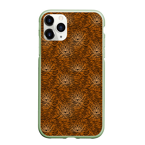 Чехол iPhone 11 Pro матовый Тигры Tigers / 3D-Салатовый – фото 1