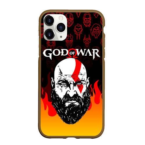 Чехол iPhone 11 Pro матовый GOD OF WAR ГОД ОФ ВАР FIRE ART УЗОР / 3D-Коричневый – фото 1