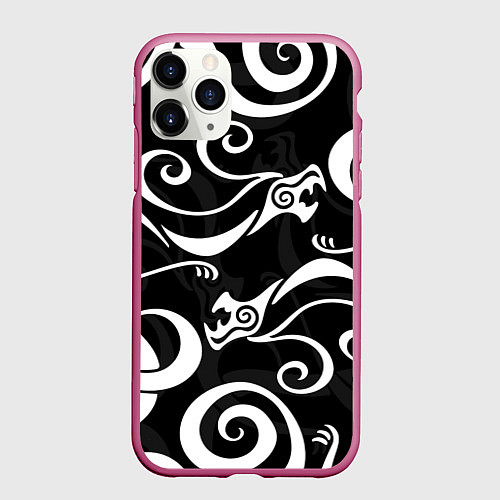 Чехол iPhone 11 Pro матовый ТАТУ ДРАКЕНА БЕЛЫЕ ДРАКОНЫ, ТОКИЙСКИЕ МСТИТЕЛИ / 3D-Малиновый – фото 1