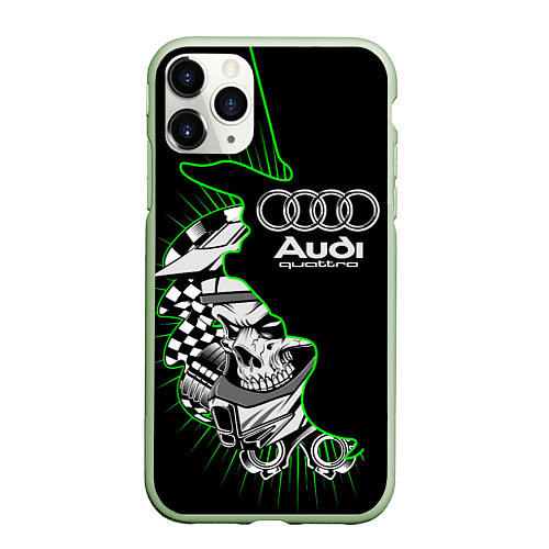 Чехол iPhone 11 Pro матовый Audi quattro череп / 3D-Салатовый – фото 1