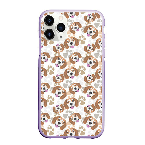 Чехол iPhone 11 Pro матовый Бигль Собака / 3D-Светло-сиреневый – фото 1