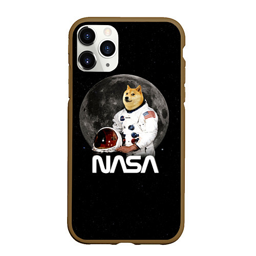 Чехол iPhone 11 Pro матовый Доги Космонавт Мем Наса Doge / 3D-Коричневый – фото 1